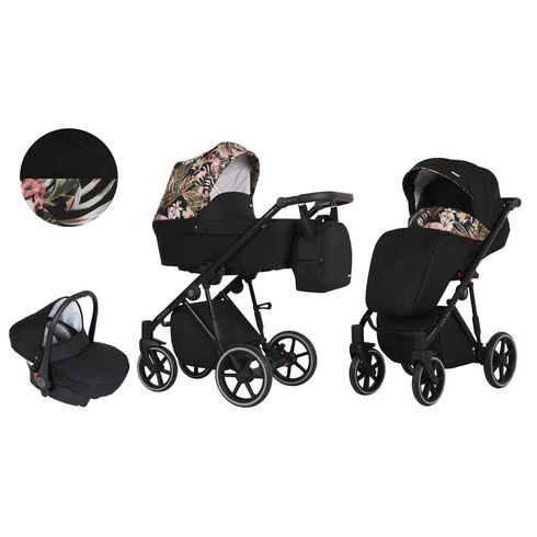 Carucior Kunert MOLTO 3 in 1 Negru/Flori cadru negru, Culoare: Negru  - ExclusivMAG.ro