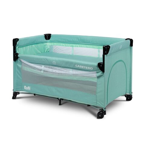 Patut pliabil cu etaj suplimentar si laterala reglabila Caretero ESTI Menta, Culoare: Turquoise, Dimensiuni: 120x60,poza 2  - ExclusivMAG.ro Patut pliabil cu etaj suplimentar si laterala reglabila Caretero ESTI Menta, Culoare: Turquoise, Dimensiuni: 120x60,poza 2