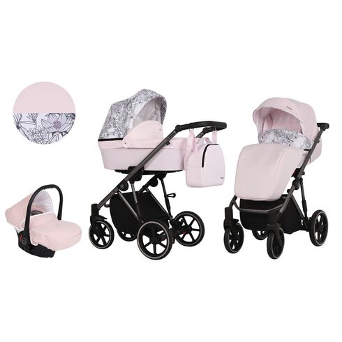 Carucior Kunert MOLTO 3 in 1 Flori Roz cadru grafit, Culoare: Roz  - ExclusivMAG.ro