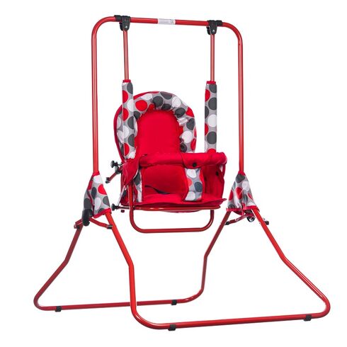 Leagan pentru copii, Top Kids, cu spatar reglabil si bara detasabila, Red Dots, Culoare: Multicolor,poza 3