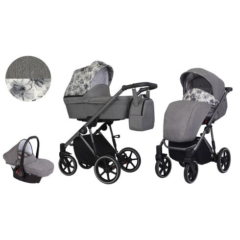 Carucior Kunert MOLTO 3 in 1 Gri/Flori cadru grafit, Culoare: Gri deschis  - ExclusivMAG.ro