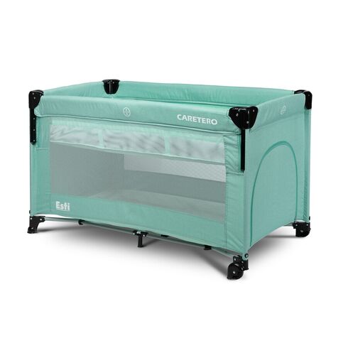 Patut pliabil cu etaj suplimentar si laterala reglabila Caretero ESTI Menta, Culoare: Turquoise, Dimensiuni: 120x60,poza 5  - ExclusivMAG.ro Patut pliabil cu etaj suplimentar si laterala reglabila Caretero ESTI Menta, Culoare: Turquoise, Dimensiuni: 120x60,poza 5
