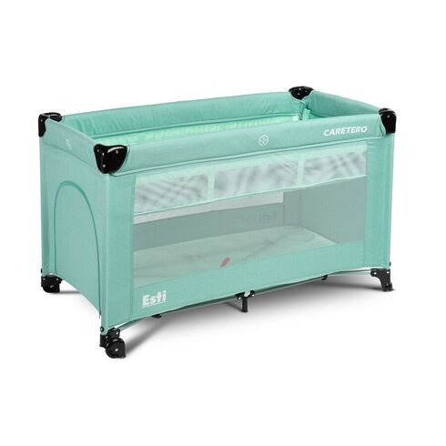 Patut pliabil cu etaj suplimentar si laterala reglabila Caretero ESTI Menta, Culoare: Turquoise, Dimensiuni: 120x60,poza 3  - ExclusivMAG.ro Patut pliabil cu etaj suplimentar si laterala reglabila Caretero ESTI Menta, Culoare: Turquoise, Dimensiuni: 120x60,poza 3