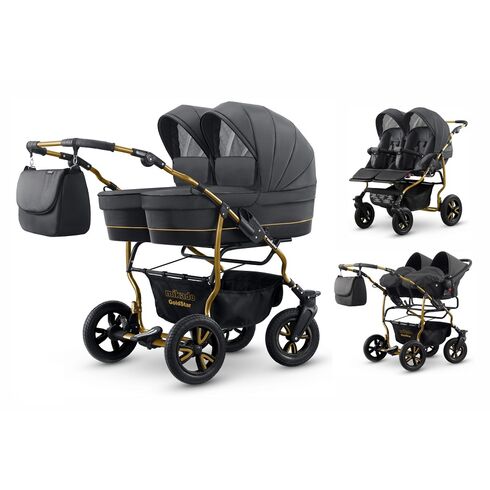 Carucior pentru gemeni Mikado GOLDSTAR GS-11 3 in 1, Culoare: Gri/Negru  - ExclusivMAG.ro
