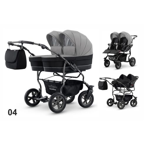 Carucior pentru gemeni Mikado GOLDSTAR GS-04 3 in 1, Culoare: Gri/Negru