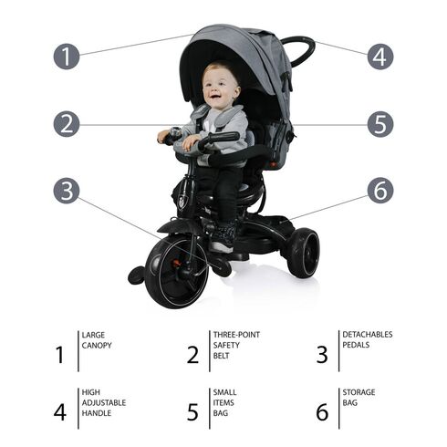 Tricicleta 6 moduri de utilizare ZOPA Citi Trike Foggy Grey, Culoare: Gri - poza 2 - ExclusivMAG.ro