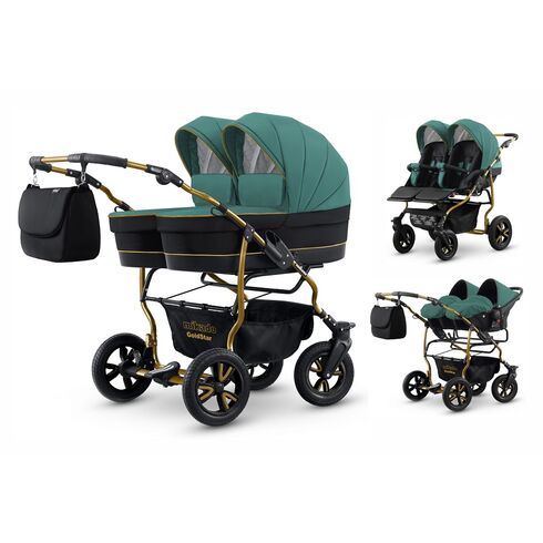 Carucior pentru gemeni Mikado GOLDSTAR GS-08 3 in 1, Culoare: Verde