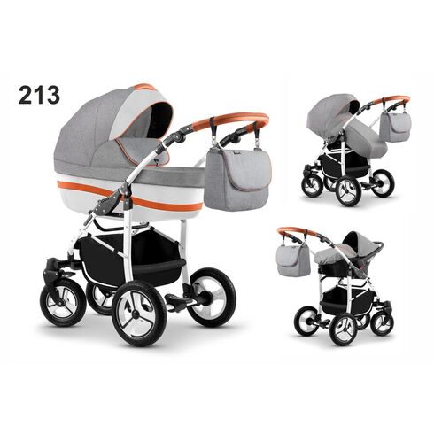 Carucior Mikado CITY STAR S-LINE 3 in 1 (culoare 213) Gri/Alb/Portocaliu