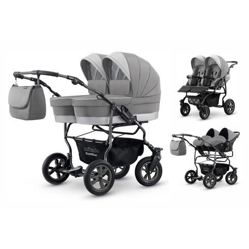 Carucior pentru gemeni Mikado GOLDSTAR GS-07 3 in 1, Culoare: Gri deschis