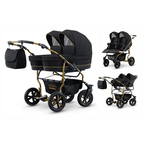 Carucior pentru gemeni Mikado GOLDSTAR GS-01 3 in 1, Culoare: Negru