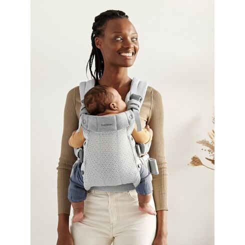 Marsupiu anatomic BabyBjorn cu multiple pozitii de purtare colectia Harmony, 3D Mesh, Silver - Editie Limitata, Culoare: Gri deschis,poza 3