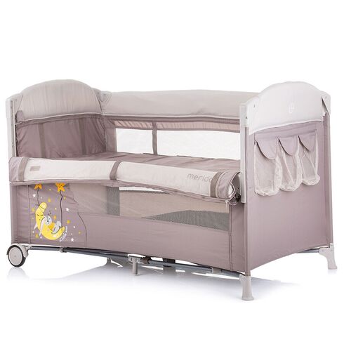 Patut pliabil Chipolino Merida frappe cu laterala culisanta, Culoare: Crem,poza 4