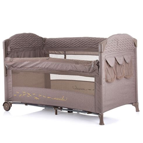 Patut pliabil Chipolino Merida humus linen cu laterala culisanta, Culoare: Crem, Dimensiuni: 120x60,poza 3