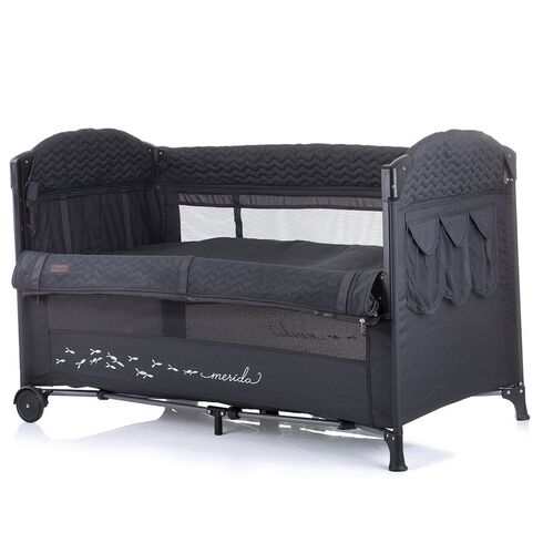 Patut pliabil Chipolino Merida anthracite linen cu laterala culisanta, Culoare: Gri/Negru, Dimensiuni: 120x60,poza 4
