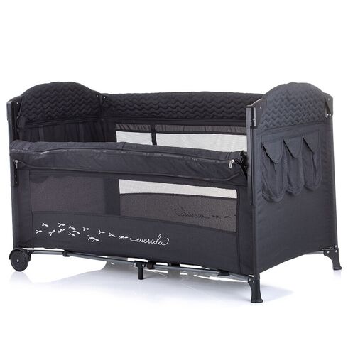 Patut pliabil Chipolino Merida anthracite linen cu laterala culisanta, Culoare: Gri/Negru, Dimensiuni: 120x60,poza 3