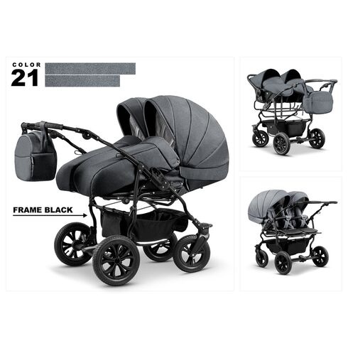 Carucior pentru gemeni Mikado DUET LUX D-21 3 in 1, Culoare: Gri/Negru  - ExclusivMAG.ro
