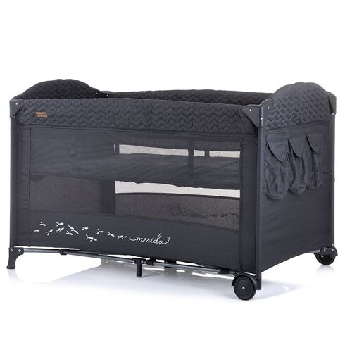 Patut pliabil Chipolino Merida anthracite linen cu laterala culisanta, Culoare: Gri/Negru, Dimensiuni: 120x60,poza 5