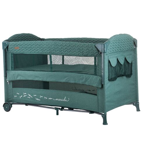 Patut pliabil Chipolino Merida avocado linen cu laterala culisanta, Culoare: Verde, Dimensiuni: 120x60