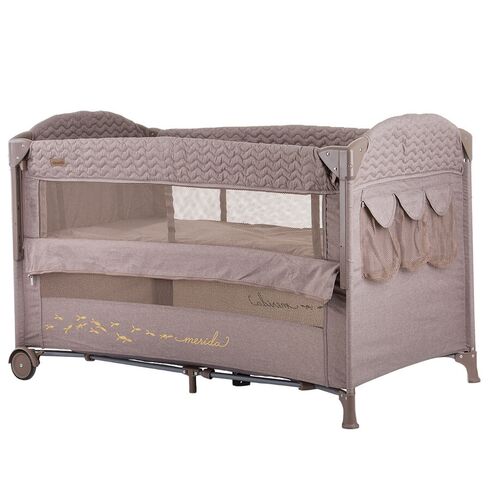Patut pliabil Chipolino Merida humus linen cu laterala culisanta, Culoare: Crem, Dimensiuni: 120x60