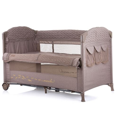 Patut pliabil Chipolino Merida humus linen cu laterala culisanta, Culoare: Crem, Dimensiuni: 120x60,poza 4