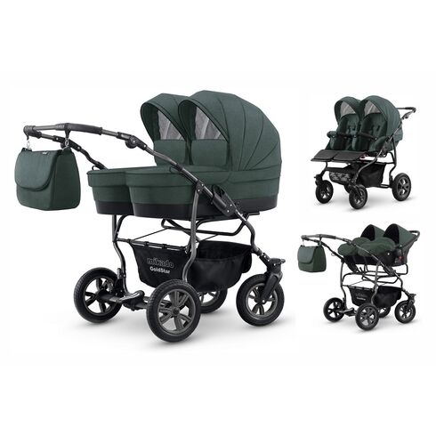 Carucior pentru gemeni Mikado GOLDSTAR GS-17 3 in 1, Culoare: Verde