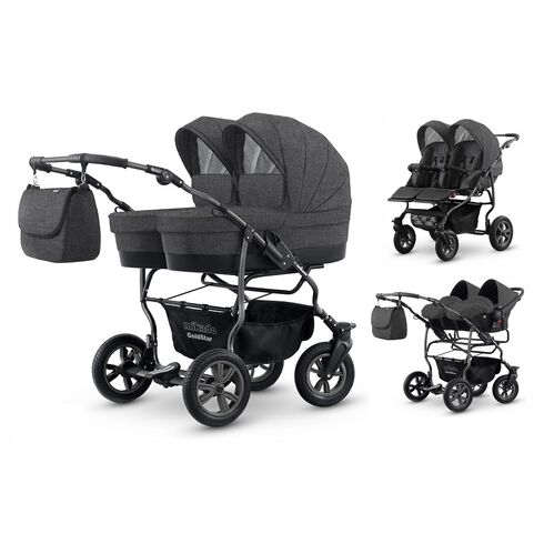 Carucior pentru gemeni Mikado GOLDSTAR GS-15 3 in 1, Culoare: Gri  - ExclusivMAG.ro