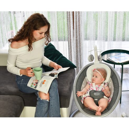 Leagan electric cu melodii si telecomanda 4Baby GRACE Gri, Culoare: Gri deschis,poza 6