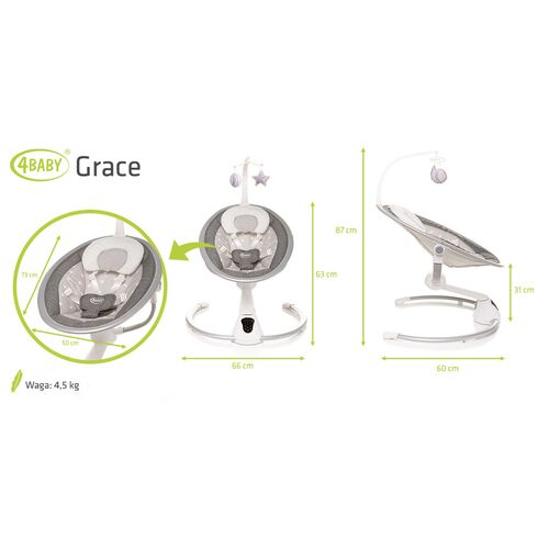 Leagan electric cu melodii si telecomanda 4Baby GRACE Gri, Culoare: Gri deschis,poza 5