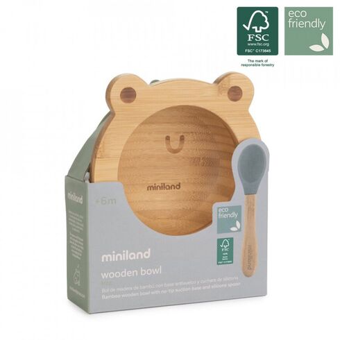 Set bamboo lingurita si bol Frog Miniland, Culoare: Verde,poza 2