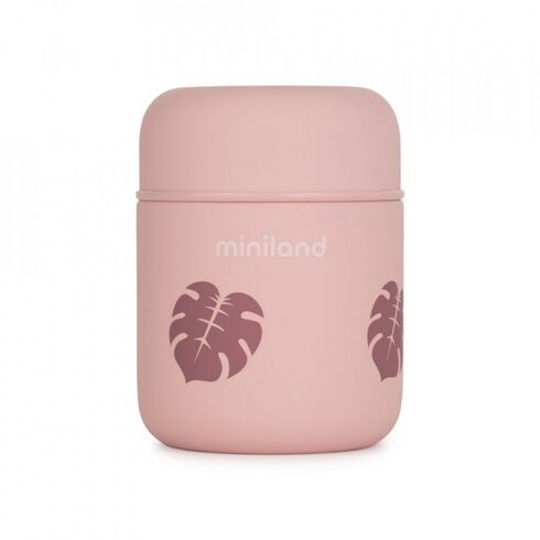 Termos mancare solida Mini Terra Leaves 280 ml Miniland, Culoare: Roz, Cantitate: 280ml