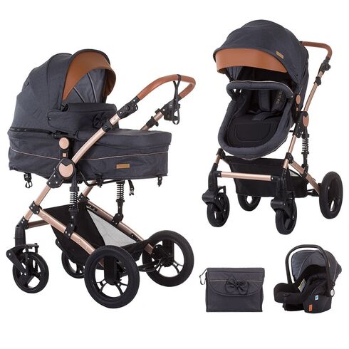 Carucior Chipolino Camea 3 in 1 anthracite, Culoare: Gri/Negru