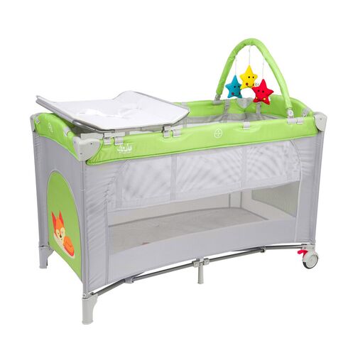 Patut pliant 2 nivele Juju Sleepy Baby, Freddie Fox, Culoare: Verde, Dimensiuni: 120x60