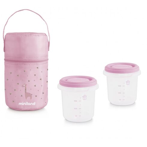 Set 2 Recipiente Plastic 250 ml cu Gentuta izoterma Rose Miniland, Culoare: Roz, Cantitate: 250ml,poza 2