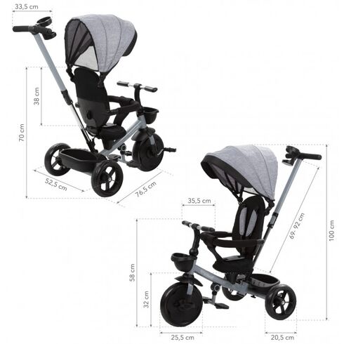 Tricicleta cu sezut rotativ si roti cu spuma EVA Kidwell Axel - Gri, Culoare: Gri,poza 11