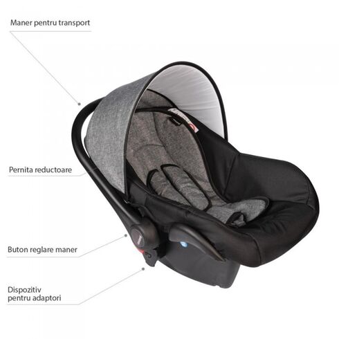 Scaun auto 0-10 kg VESSANTI Crooner Prestige - Gray, Culoare: Gri/Negru, Grupa: 0-13kg (0 luni - 12 luni),poza 2  - ExclusivMAG.ro Scaun auto 0-10 kg VESSANTI Crooner Prestige - Gray, Culoare: Gri/Negru, Grupa: 0-13kg (0 luni - 12 luni),poza 2