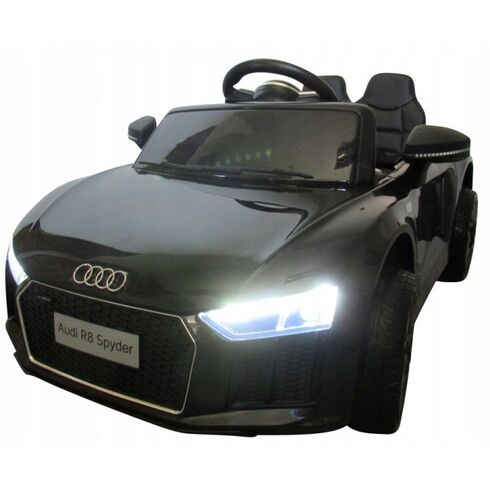Masinuta electrica cu telecomanda, roti EVA, scaun piele Audi R8 R-Sport Negru, Culoare: Negru, Capacitate acumulator: 6V