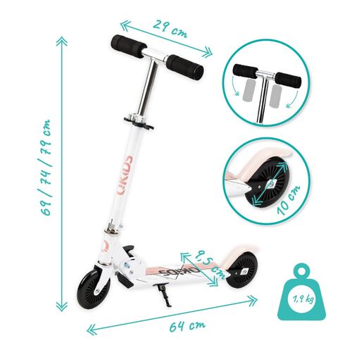 Trotineta copii, QKIDS, FLO Pink, Rulmenti ABEC-9, Roti poliuretan 85A, Culoare: Roz,poza 2