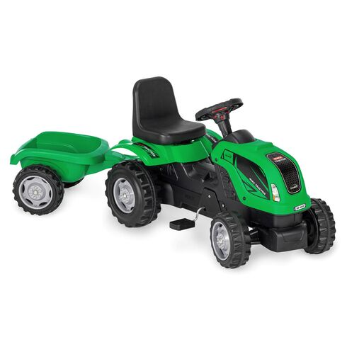 Tractor cu pedale si remorca Micromax MMX Verde Inchis, Culoare: Verde inchis