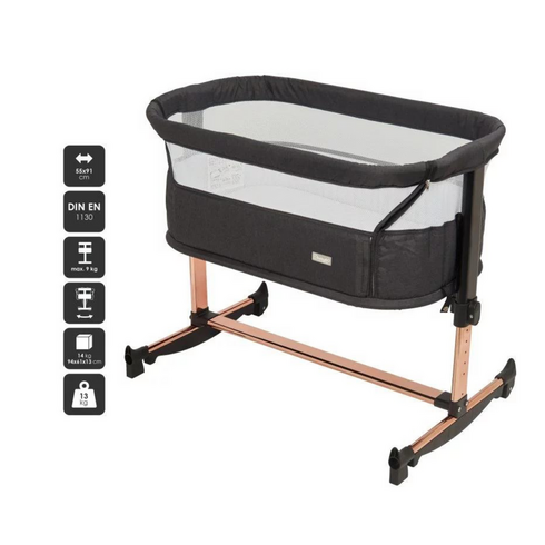 Patut co-sleeper BabyGo Vivaldi Gold, Culoare: Negru, Dimensiuni: 80x50,poza 4