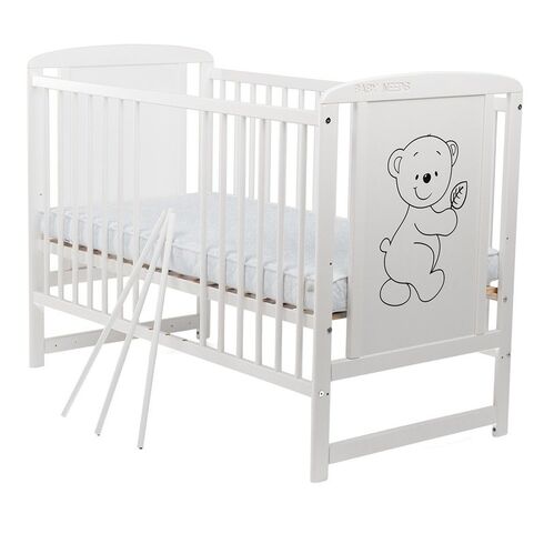Patut din lemn BabyNeeds Timmi 120x60 cm, Alb + Saltea 10 cm,poza 5