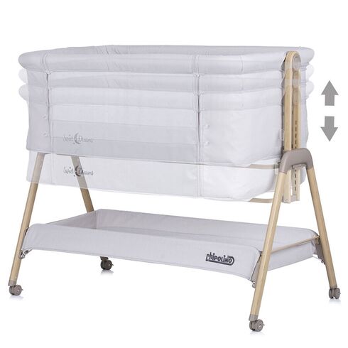Patut Co-Sleeper Chipolino Sweet Dreams grey stars wood, Culoare: Gri deschis,poza 4