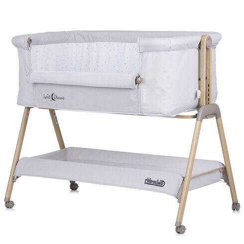 Patut Co-Sleeper Chipolino Sweet Dreams grey stars wood, Culoare: Gri deschis,poza 3