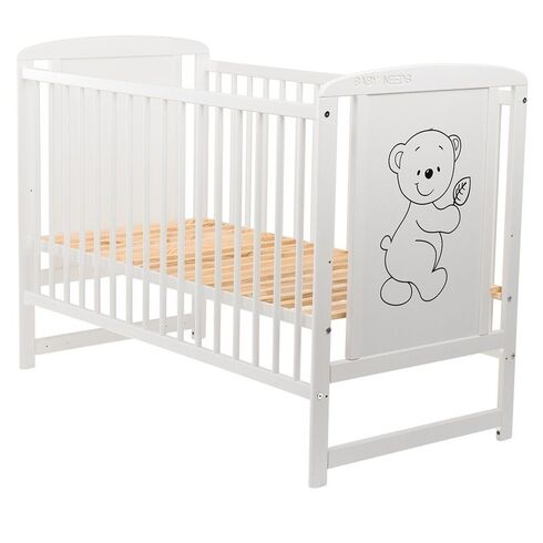 Patut din lemn BabyNeeds Timmi 120x60 cm, Alb + Saltea 10 cm,poza 4
