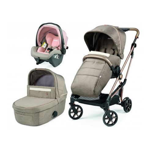 Carucior 3 in 1 Peg Perego Vivace, SLK, 0 - 22 kg, Mon Amour, Bej / Roz, Culoare: Crem