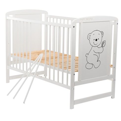 Patut din lemn BabyNeeds Timmi 120x60 cm, Alb + Saltea 10 cm,poza 3