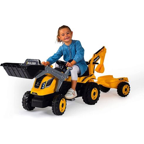 Tractor cu pedale si remorca Smoby Builder Max galben,poza 6