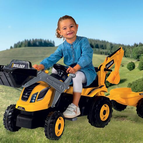 Tractor cu pedale si remorca Smoby Builder Max galben,poza 7