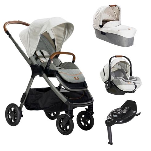 Carucior pentru copii multifunctional 3 in 1 Joie Finiti Signature Oyster + Baza Isofix Encore, Culoare: Gri deschis