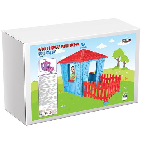 Casuta cu gard pentru copii Pilsan Stone House with Fence blue,poza 4