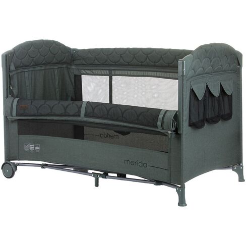 Patut pliabil Chipolino Merida aloe linen cu laterala culisanta, Culoare: Verde inchis, Dimensiuni: 120x60